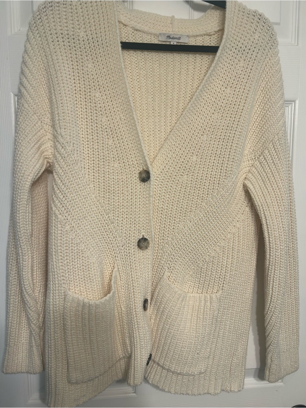 Madewell Ivory Chunky V-Neck Button Cardigan